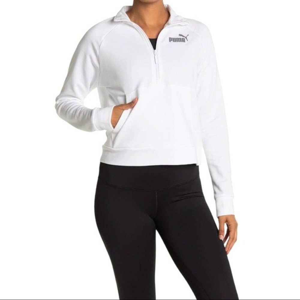 PUMA Logo Half Zip Pullover in White - NWT Large